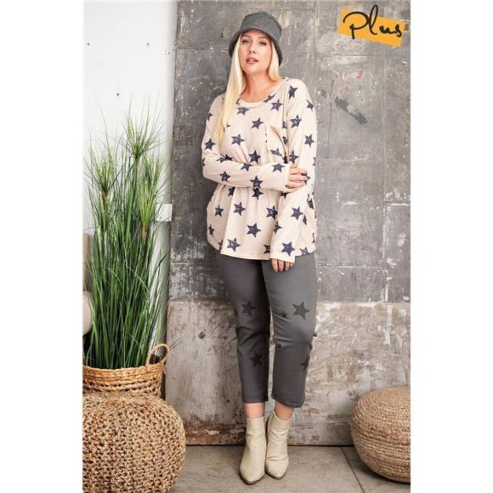 Plus Size Star Printed  Loose Fit Top